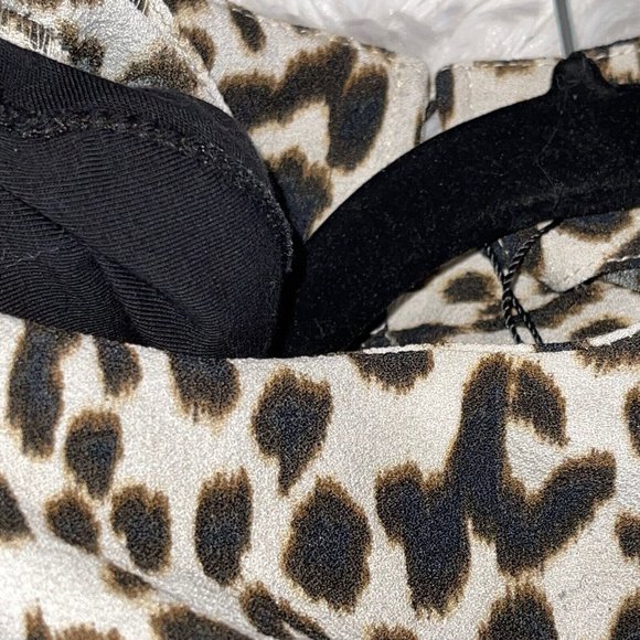 ZARA Lightweight Mini Dress Size XLARGE Animal Print Ruched Sleeve Shoulder Pads - Picture 10 of 12